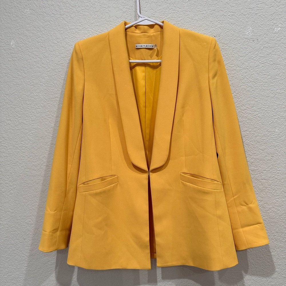 Alice + Olivia Macey Shawl Collar Blazer Yellow Open Front‎ CC906202206 Womens 2